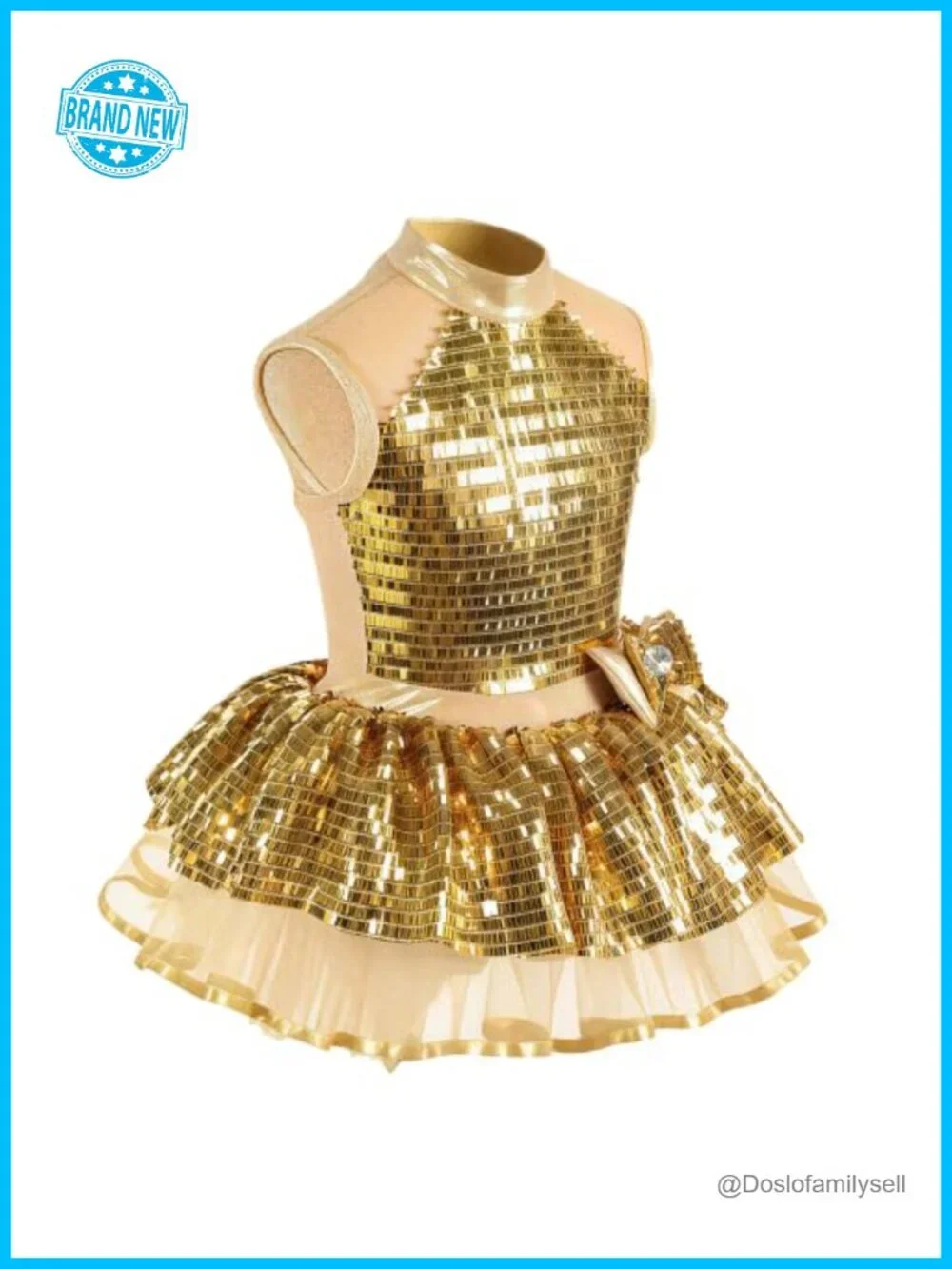 Girls Sequin Dance Costume Tutu Dress with Bow Headpiece